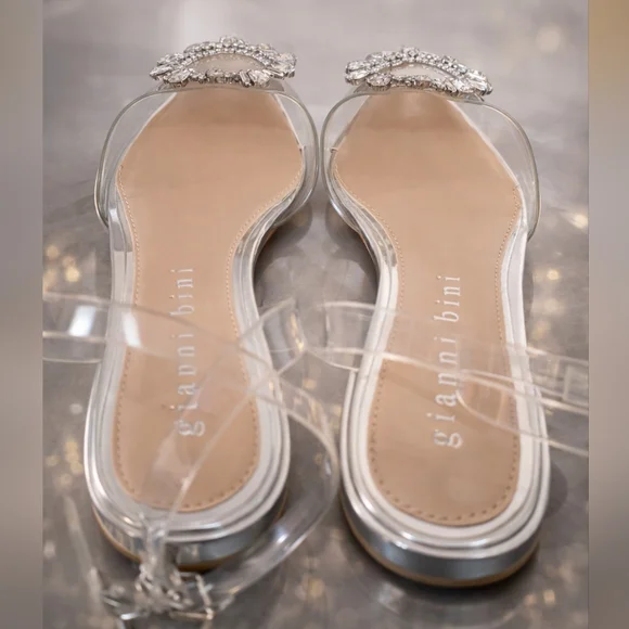 Gianni Bini Vailie Clear Rhinestone Details Ankle Wrap Sandals 7.5 - Picture 6 of 8
